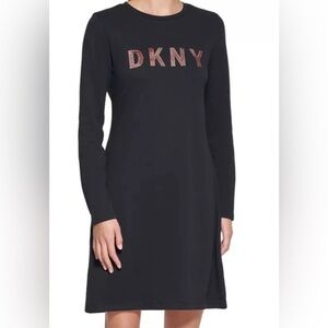DKNY Black Heather Sequin Logo Long Sleeve Dress.  Sz L